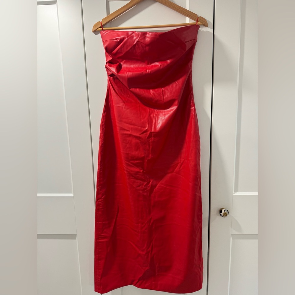 Red Faux Leather Dress